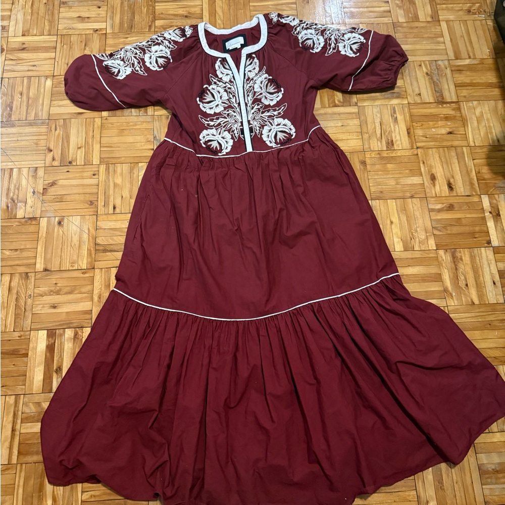 Anthropologie Burgundy embroidered maxi dress